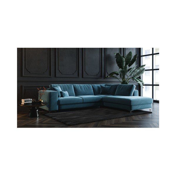 Divano letto angolare in velluto blu scuro Devichy, angolo destro Rothe - devichy-image-4