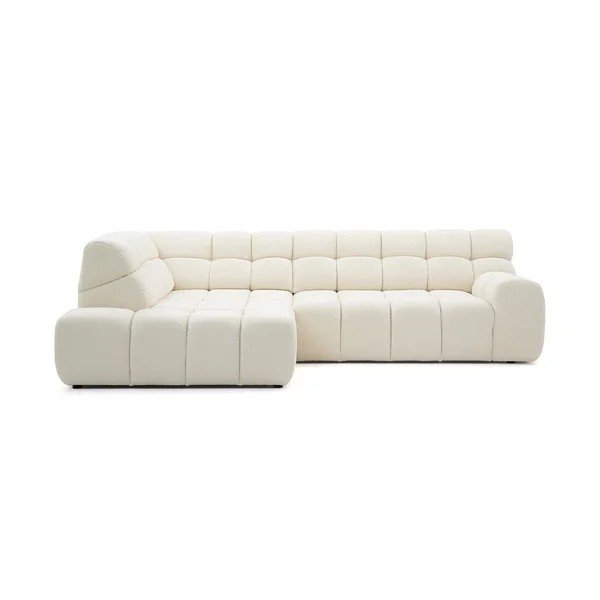 Divano angolare bianco allungabile/con movimento relax elettrico (con penisola a sinistra/a L) Andre – Bobochic Paris