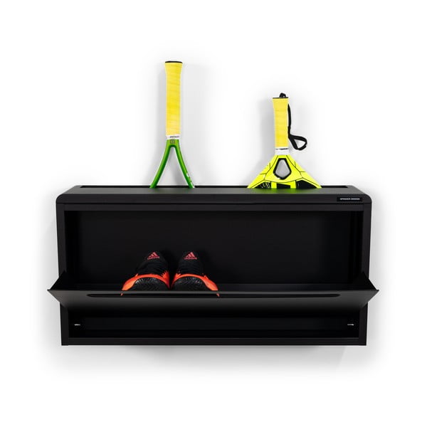 Scarpiera nera in metallo con ante ribaltabili/da parete 76x38x18 cm Sportiva – Spinder Design-image-3
