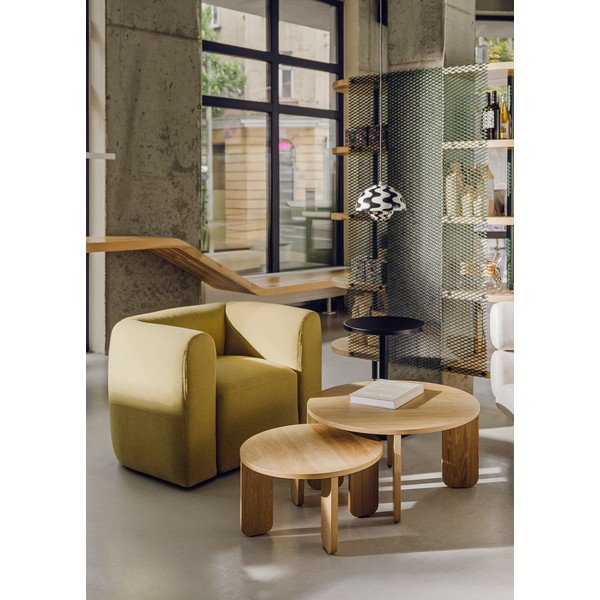 Tavolino da salotto rotondo di colore naturale con piano effetto rovere ø 55 cm Kuvu – noo.ma-image-2