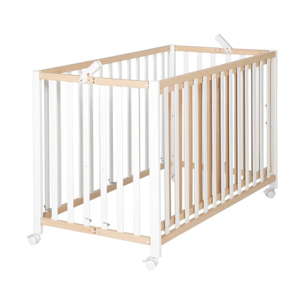 Lettino pieghevole su ruote in colore bianco e naturale 60x120 cm Fold up - Roba-image-2