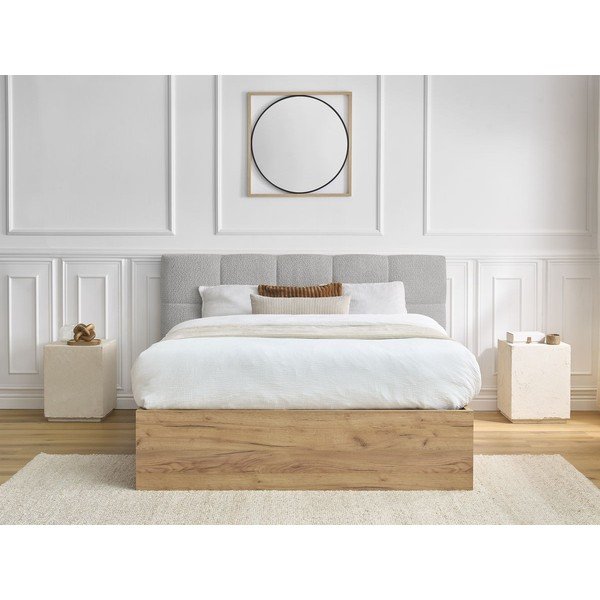 Letto matrimoniale imbottito/in truciolato grigio imbottito con contenitore con rete inclusa 160x200 cm Kumo – Bobochic Paris-image-4