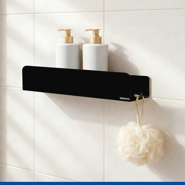 Mensola da bagno senza foratura nera in acciaio inox con aggancio Turbo-loc Lizan – Wenko-image-1