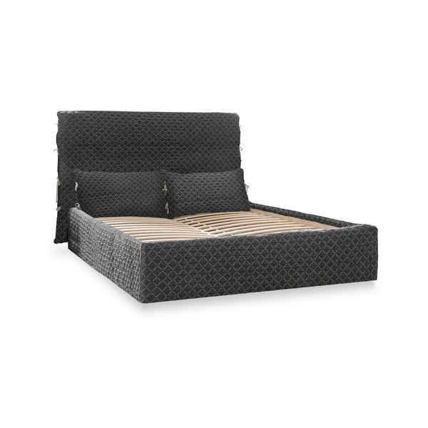 Letto matrimoniale imbottito nero con contenitore con griglia 140x200 cm Sleepy Luna - Miuform