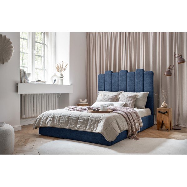 Letto matrimoniale imbottito blu con vano contenitore con griglia 160x200 cm Dreamy Aurora - Miuform-image-1