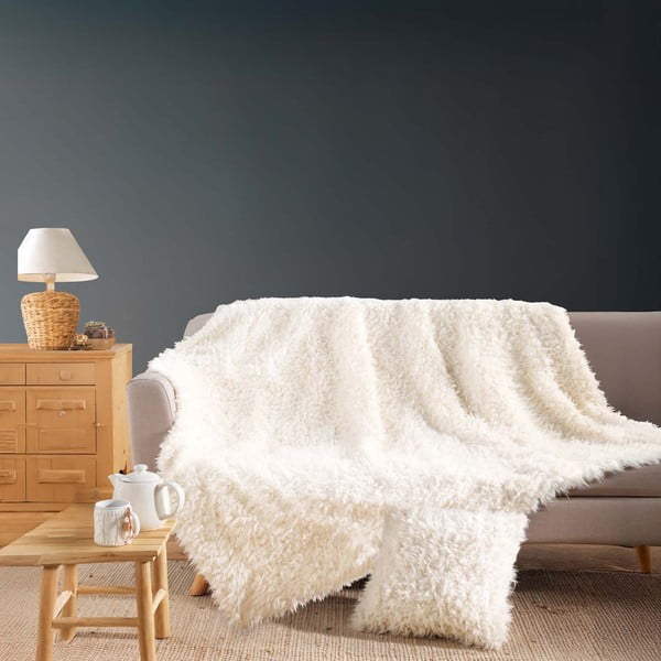 Coperta color crema in pelliccia finta 220x240 cm Mouton – douceur d'intérieur-image-3