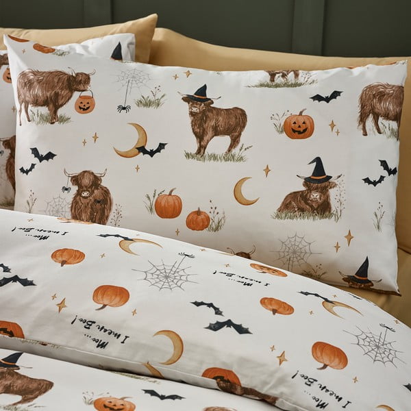Set copripiumino e federa greige per letto matrimoniale 200x200 cm Halloween Highland Cow – Catherine Lansfield-image-3