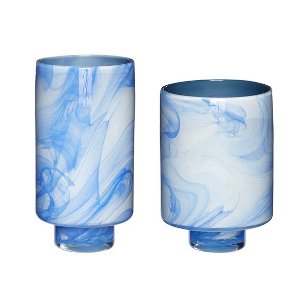 Set di vasi blu in vetro fatti a mano 2 pz (altezza totale 25 cm) Cloud – Hübsch