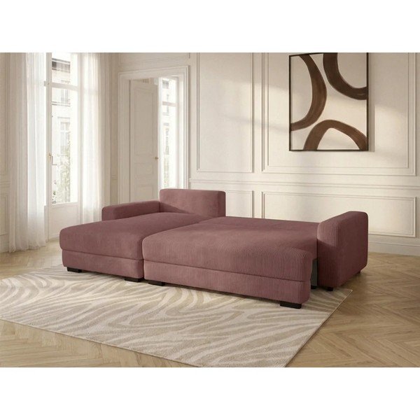 Divano angolare rosa allungabile/con contenitore (con penisola a sinistra/con chaise lounge) con rivestimento in velluto a coste Campi – Bobochic Paris-image-2