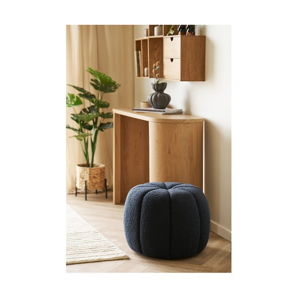 Poggiapiedi blu scuro con rivestimento in bouclé Paisley – House Nordic-image-1