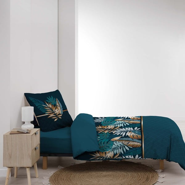 Biancheria da letto singola in cotone color petrolio 140x200 cm Alianor - douceur d'intérieur-image-4