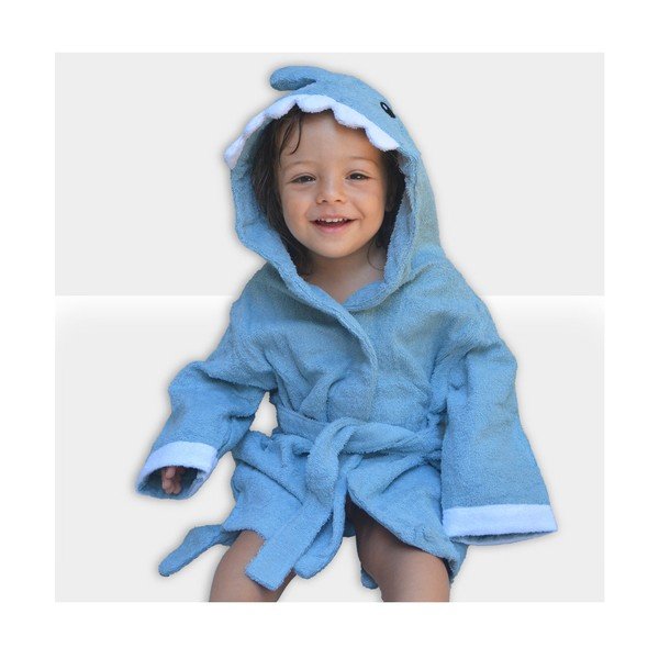 Accappatoio per neonato in cotone blu taglia S Shark - Rocket Baby-image-2