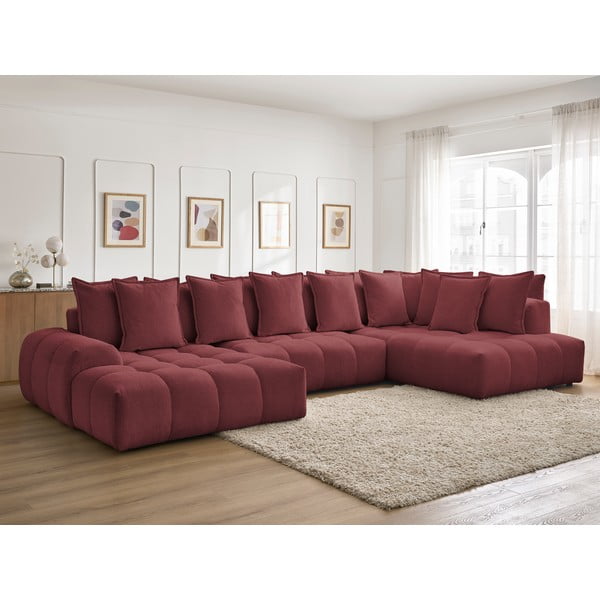 Divano angolare burgundy allungabile e con contenitore (penisola a destra/a U) con rivestimento in ciniglia Everest – Bobochic Paris-image-1