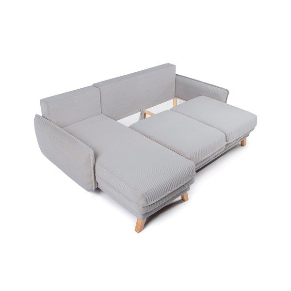 Divano angolare grigio chiaro allungabile/con contenitore con rivestimento in velluto a coste Tori – Bonami Selection-image-2