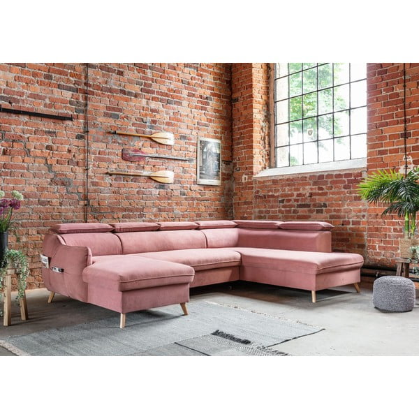 Divano letto angolare a U in velluto rosa chiaro (angolo destro) Sweet Harmony - Miuform-image-4