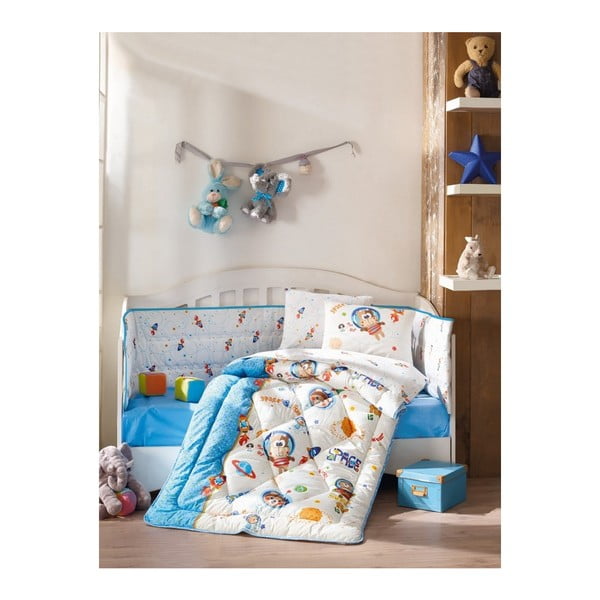 Set di biancheria da letto per bambini in cotone Uzay Oyunu Blu, 100 x 170 cm - Mijolnir