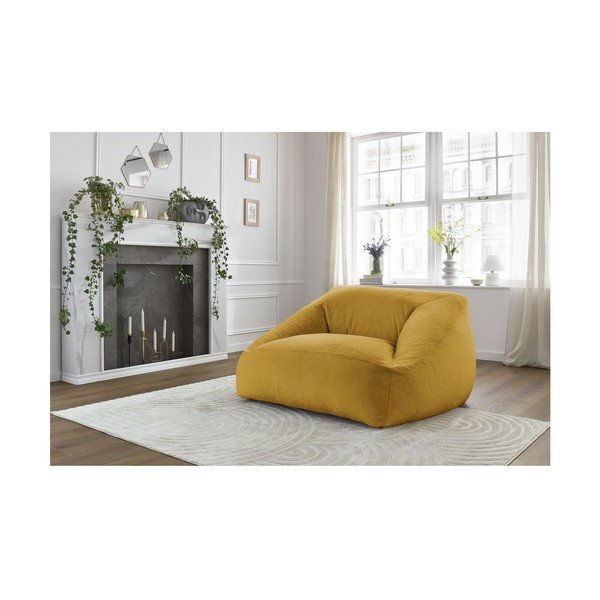 Puof a sacco giallo con rivestimento in pelliccia sintetica Lilibet – Bobochic Paris-image-1