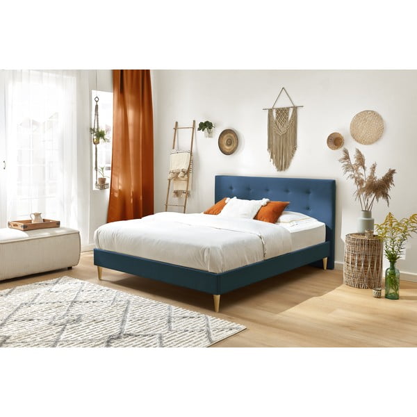 Letto matrimoniale imbottito blu con griglia 180x200 cm Rory - Bobochic Paris-image-3