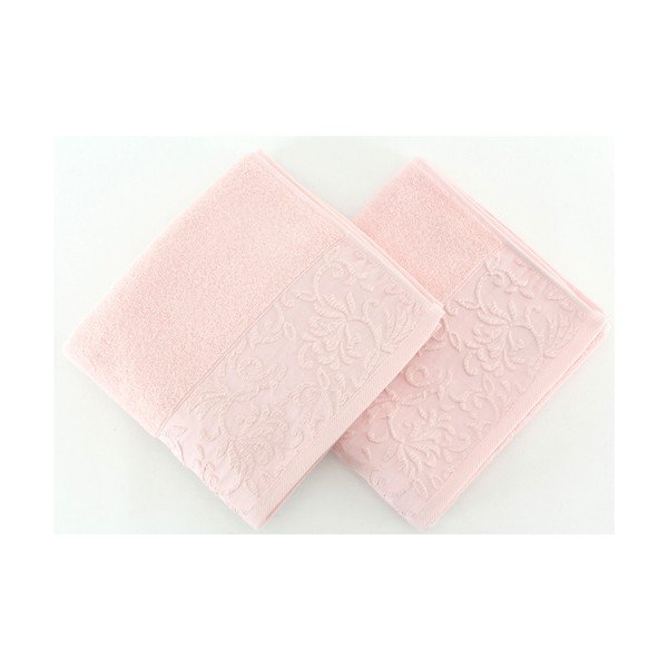 Set di 2 asciugamani Burumcuk rosa chiaro in 100% cotone, 50 x 90 cm - Soft Kiss