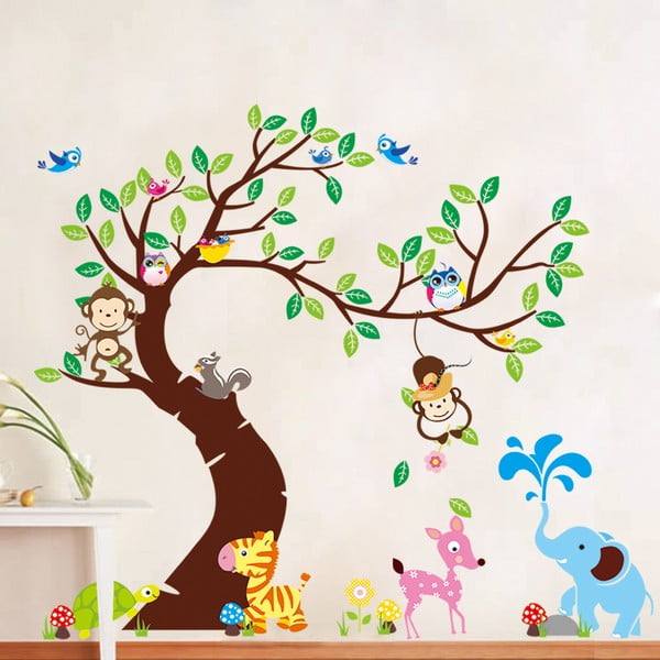 Set di adesivi murali per bambini Albero, Scimmie ed Elefante - Ambiance