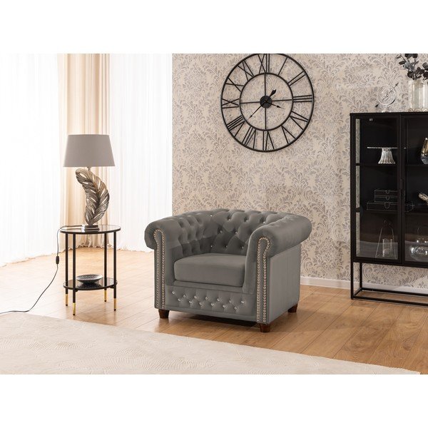 Poltrona chesterfield grigia con rivestimento in velluto York Blik – Ropez-image-1