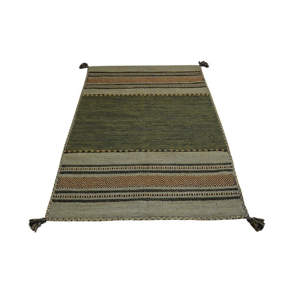 Tappeto in cotone verde-marrone , 60 x 200 cm Antique Kilim - Webtappeti