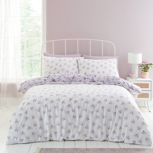 Set copripiumino e federa bianco e viola per letto matrimoniale e per letto esteso 230x220 cm Isadora Floral – Catherine Lansfield-image-2
