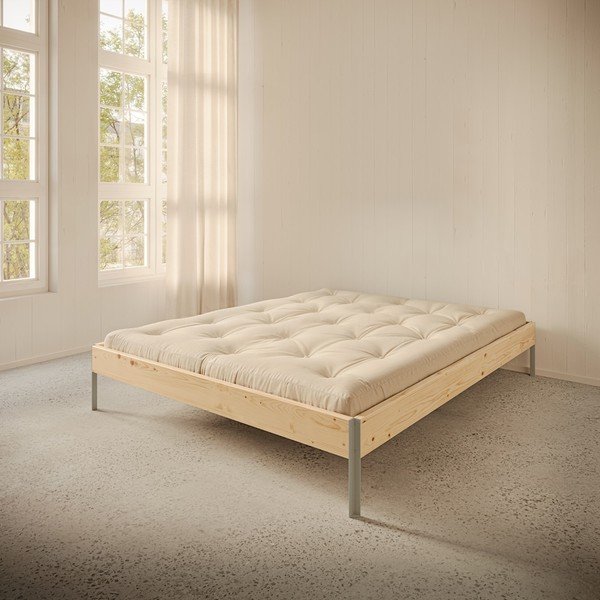 Letto matrimoniale di colore naturale in pino massiccio senza testiera con rete inclusa 160x200 cm Core – Karup Design-image-1