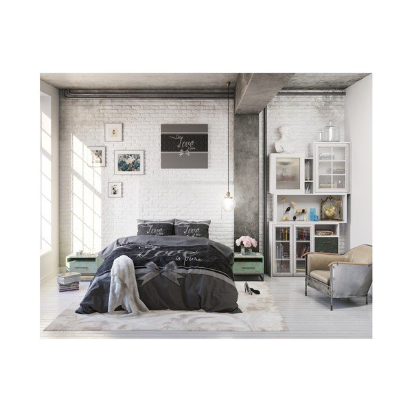 Biancheria da letto singola Sleeptime Pure Love in cotone grigio, 140 x 220 cm - Pure Cotton-image-4