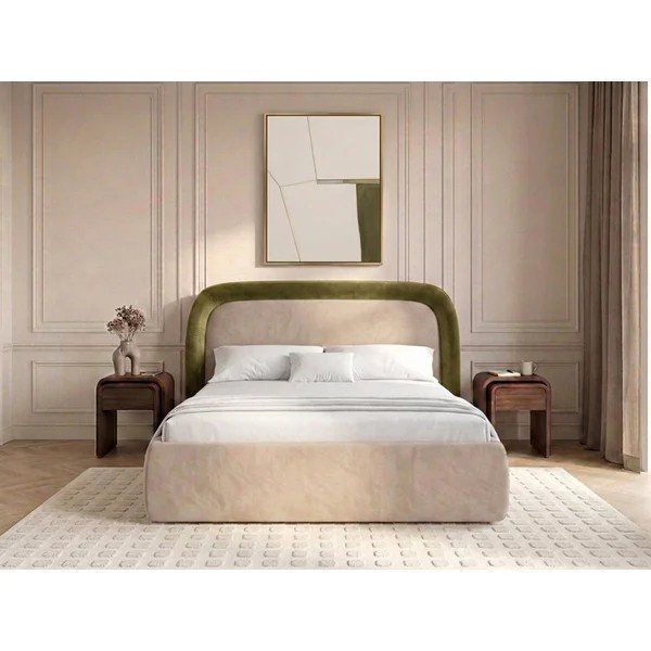 Letto matrimoniale imbottito verde con contenitore con rete inclusa 160x200 cm Sam – Bobochic Paris-image-1