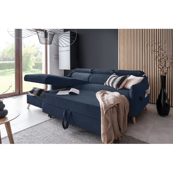 Divano letto angolare in velluto blu scuro (angolo sinistro) Sweet Harmony - Miuform-image-4