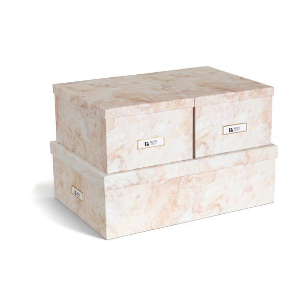 Scatole in set con coperchio beige in cartone 3 pz 31x47x15,5 cm Inge Paper Laminate – Bigso
