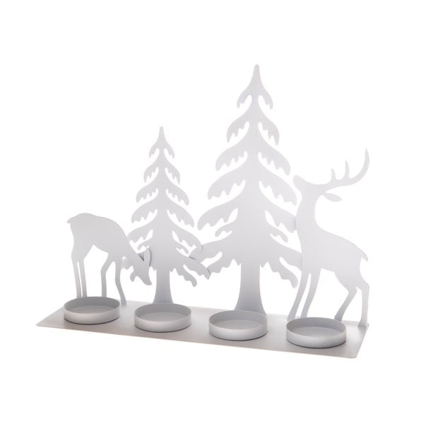 Portacandele in metallo bianco con renna, altezza 21 cm - Dakls