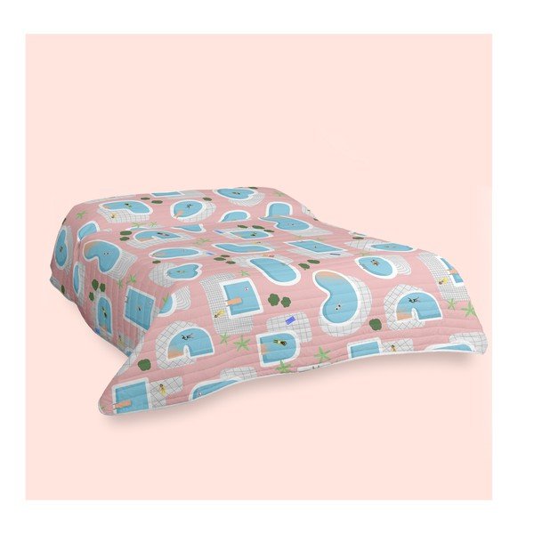 Copriletto trapuntato blu e rosa 260x260 cm Swimming pool - Aware-image-1