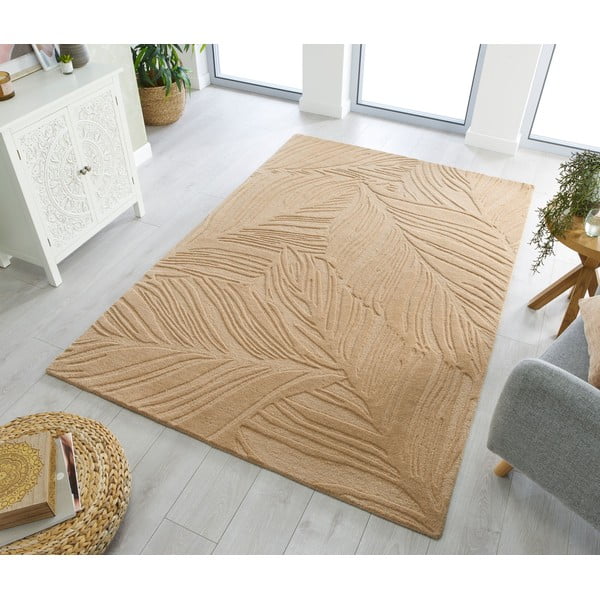 Tappeto in lana marrone chiaro 160x230 cm Lino Leaf - Flair Rugs-image-1