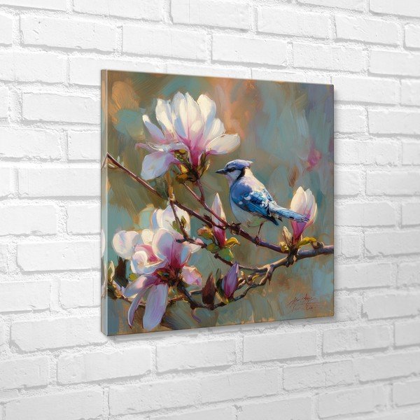 Dipinto stampato dipinto su tela 32x32 cm Bluejay & Blossom – Styler-image-4