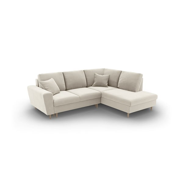 Divano angolare beige allungabile e con contenitore (con penisola a destra/a L) con rivestimento in velluto Kyoto – Cosmopolitan Design-image-1