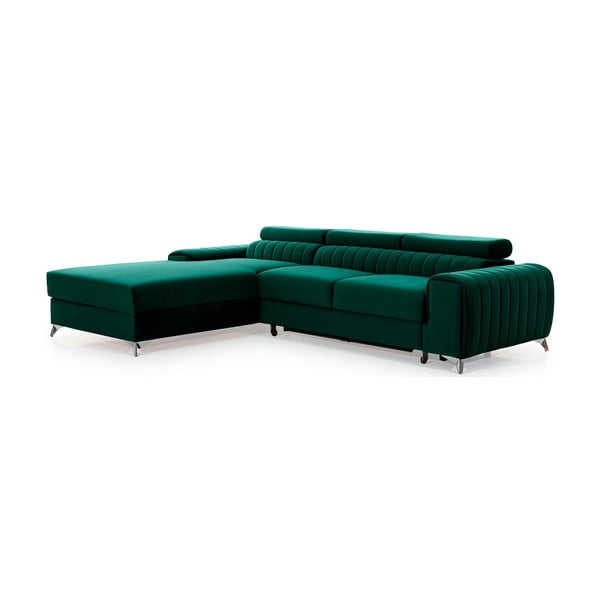 Divano angolare verde allungabile/con contenitore (con penisola a sinistra/con chaise lounge) e rivestimento in velluto Grayson – ELTAP-image-2