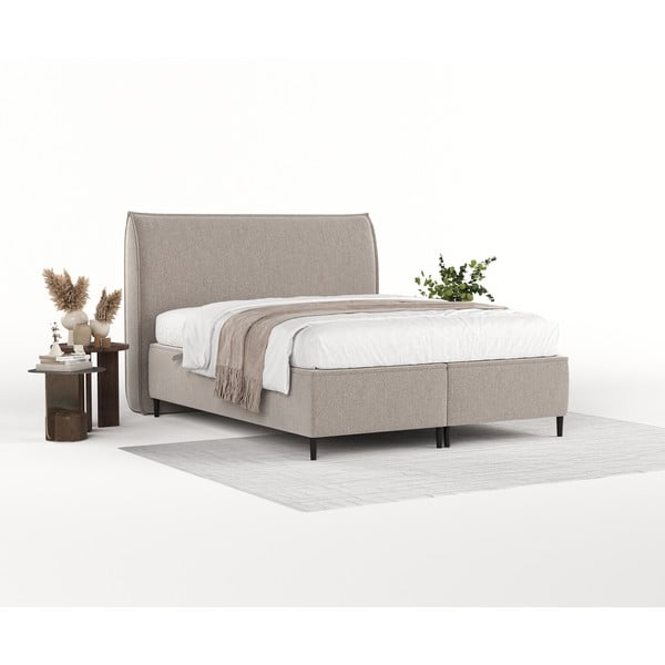Letto matrimoniale imbottito grigio e beige con contenitore 140x200 cm Draco - Maison de Rêve-image-4