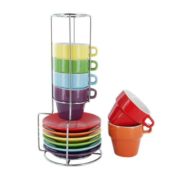 Sada 6 hrnků s podšálkem a stojánkem Espresso Rainbow