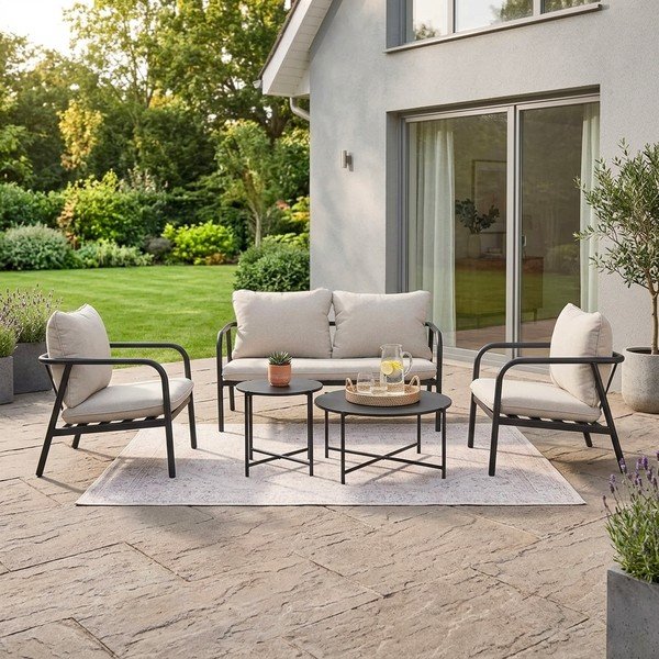 Set di mobili da giardino beige in acciaio per 4 persone Ostuni – Bizzotto-image-1