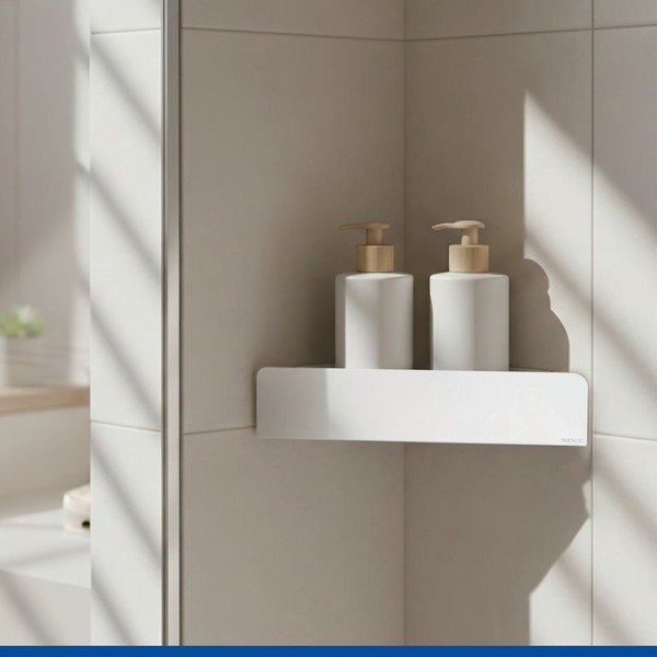 Mensola da bagno senza foratura/ad angolo bianca in acciaio inox con aggancio Turbo-loc Lizan – Wenko-image-2
