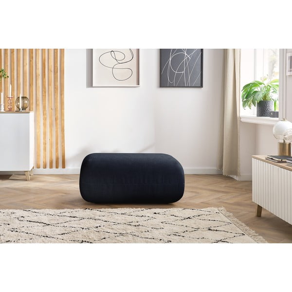 Pouf in velluto a coste blu scuro Lecomte - Bobochic Paris-image-1