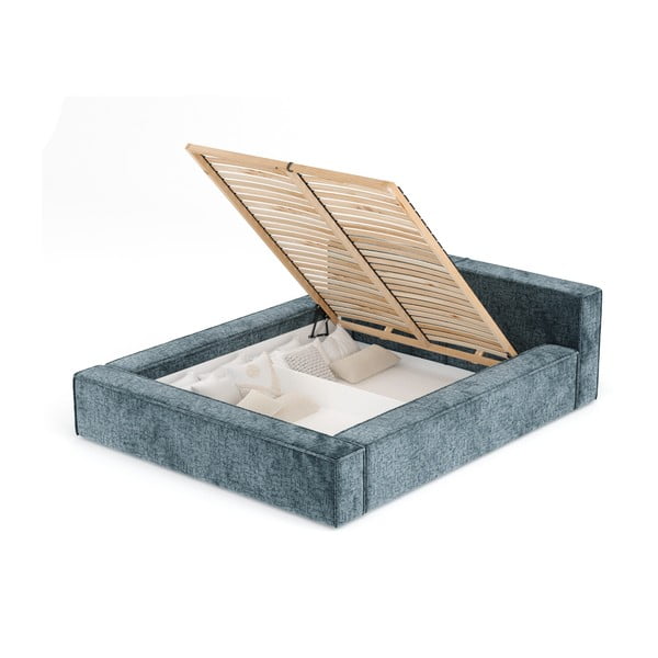 Letto matrimoniale imbottito blu polveroso con contenitore e rete inclusi 180x200 cm Voliera – Maison de Rêve-image-4