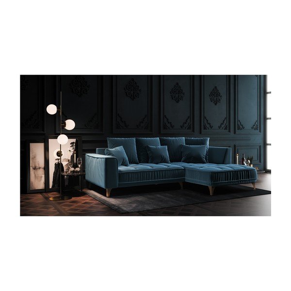 Divano angolare Devichy in velluto blu scuro, angolo destro, 256 cm Chloe - devichy-image-3