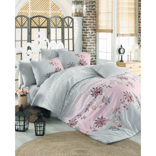 Biancheria da letto singola in cotone rosa-mentolo 140x200 cm Azra - Mijolnir