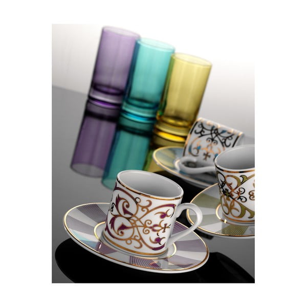 Sada hrníčků na kávu a sklenice Zlatá linka, 12 ks