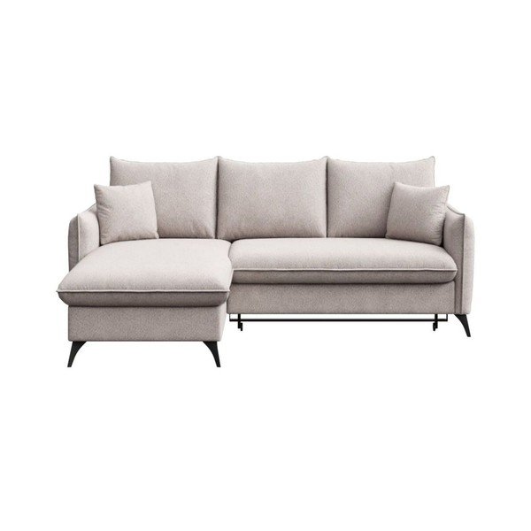 Divano angolare grigio allungabile e con contenitore (con penisola a sinistra e chaise lounge) rivestito in bouclé Brim – Rodier