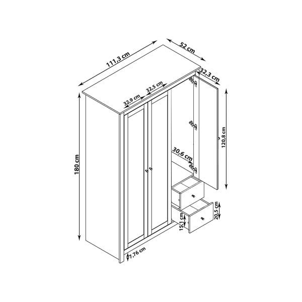 Armadio in rovere decorato in colore grigio-naturale 112x180 cm Emerald - Støraa-image-3