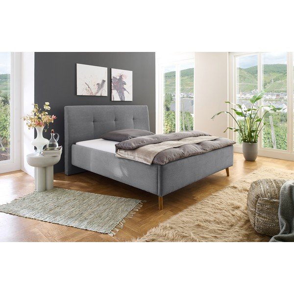 Letto matrimoniale imbottito grigio con contenitore con rete inclusa 180x200 cm Madea – Meise Möbel-image-1